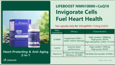 Lifeboost NMN10000+Q10 supplement bottle front