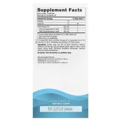 Nordic Naturals, DHA 500 mg – Strawberry, 180 sgls. – product label and package view 2