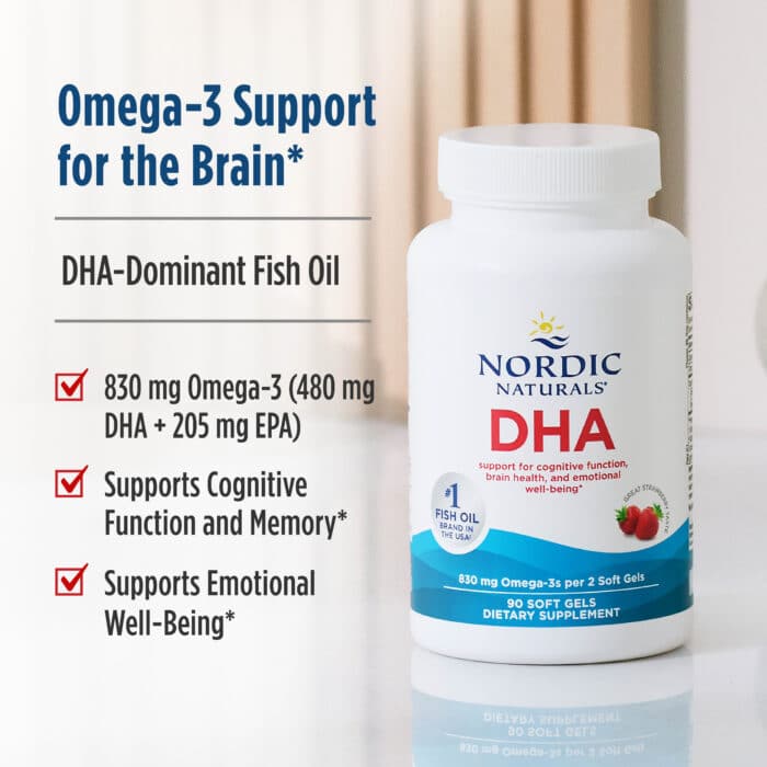 Nordic Naturals, DHA 500 mg – Strawberry, 180 sgls. – product label and package view 4