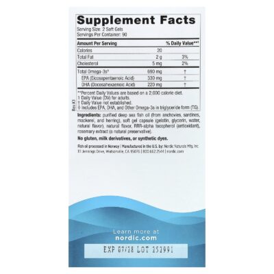 Nordic Naturals, Omega-3, Lemon, 180 Soft Gels – product label and package view 2