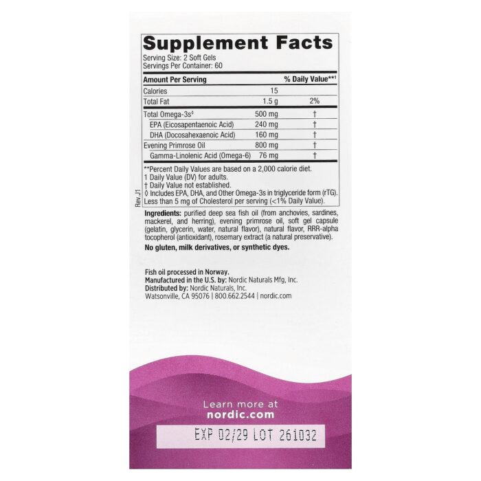 Nordic Naturals, Omega Woman 500 mg – Lemon, 120 sgls. – product label and package view 2