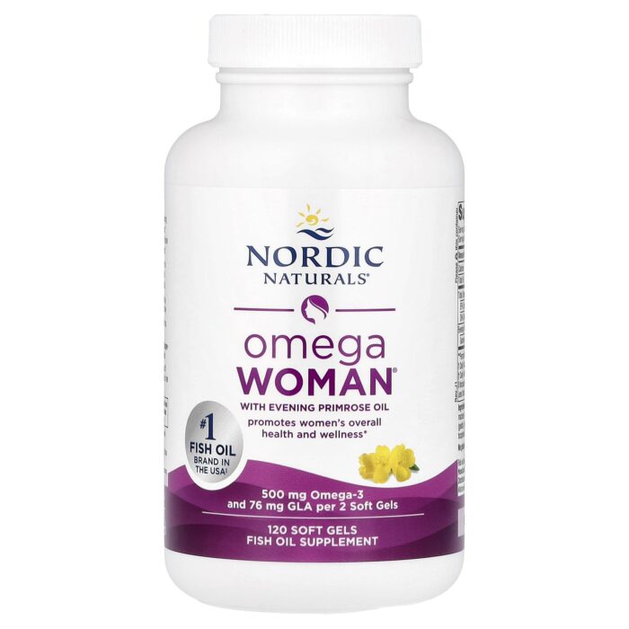 Nordic Naturals, Omega Woman 500 mg – Lemon, 120 sgls. – product label and package view 3