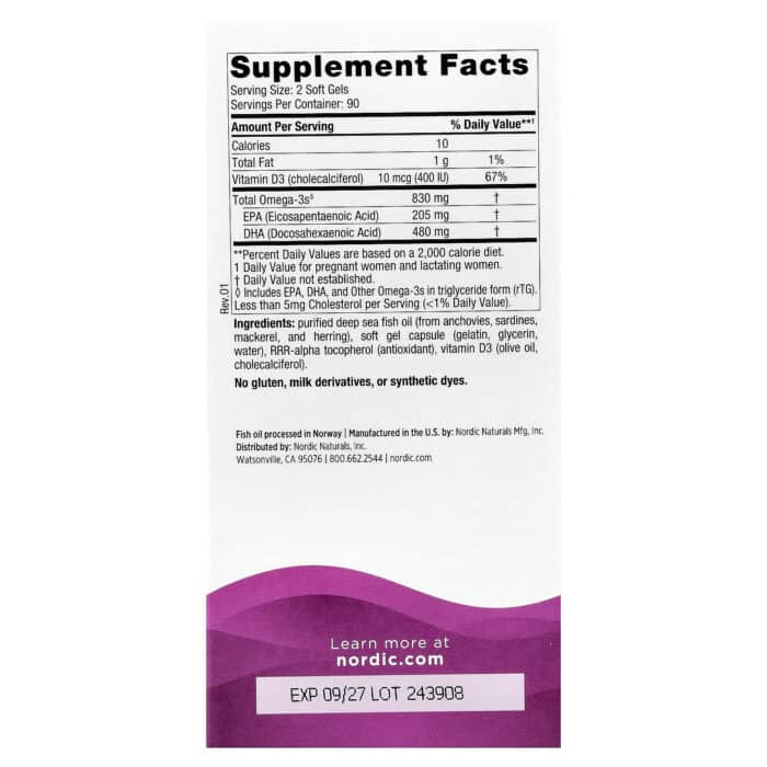 Nordic Naturals, Prenatal DHA, 180 sgls. – product label and package view 2