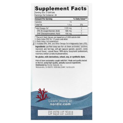Nordic Naturals, Teen, Ultimate Omega 2X, Ages 12+, Strawberry, 60 Mini Soft Gels – product label and package view 2