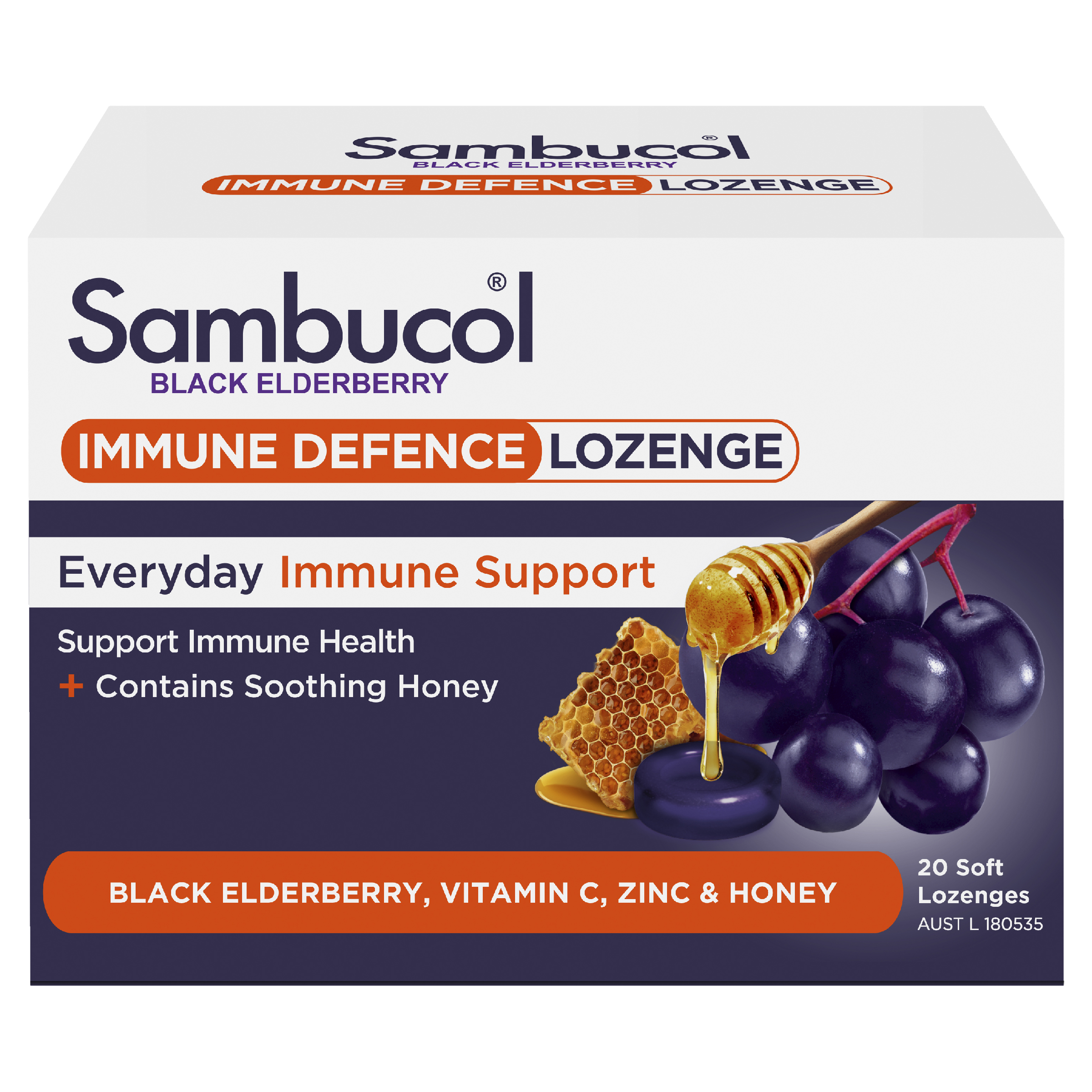 Sambucol Black Elderberry Immune Defence Lozenges 20 Pack Front - Threeleaf Wellness Club Sambucol Black Elderberry Immune Defence Lozenges 20 pack front