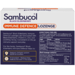 Sambucol Immune Defence Lozenges directions and ingredients panel