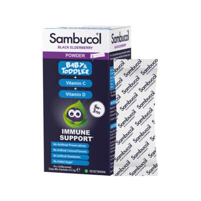 Sambucol Baby and Toddler Powder 14 sachets carton and sachets