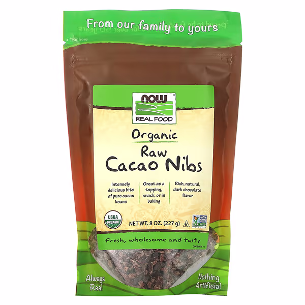 Now Foods Real Food Organic Raw Cacao Nibs 8 Oz 227 G - Threeleaf Health & Wellness Club