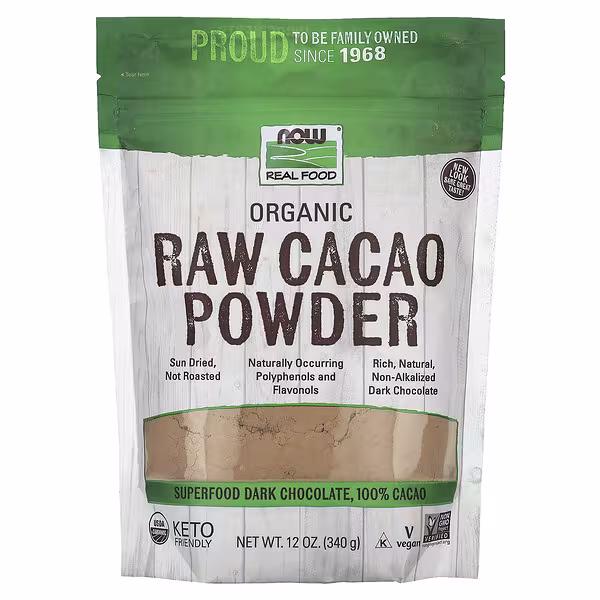 Now Foods Real Food Organic Raw Cacao Powder 12 Oz 340 G - Threeleaf Health & Wellness Club