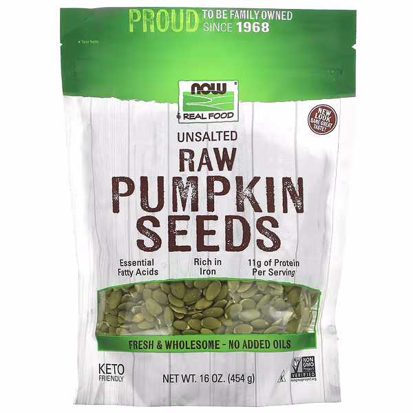 Now Foods Real Food Raw Pumpkin Seeds Unsalted 16 Oz 454 G - Threeleaf Health & Wellness Club