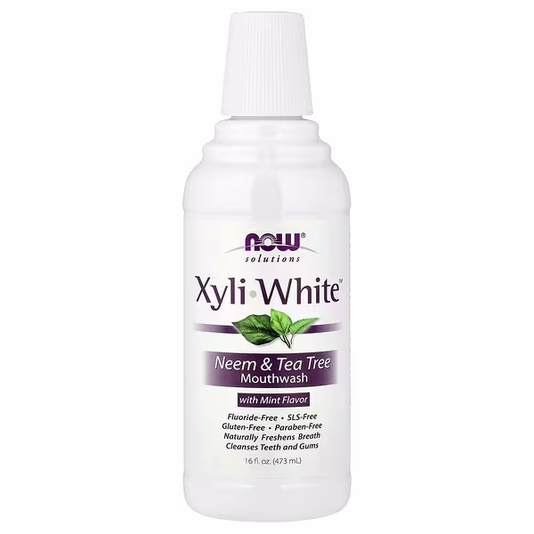 Now Foods Solutions Xyliwhite™ Mouthwash Neem Tea Tree with Mint 16 Fl Oz 473 Ml - Threeleaf Health & Wellness Club