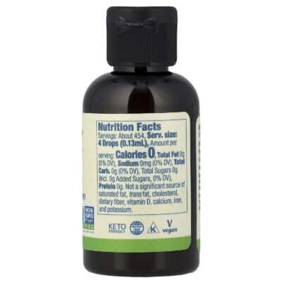 NOW BetterStevia Organic Extract Liquid, 60 ml. – product label and package view 2