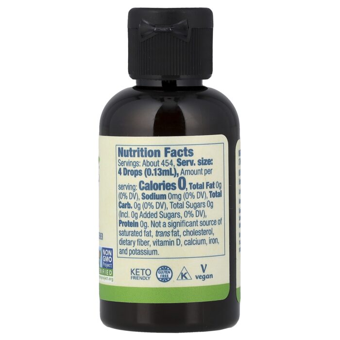 NOW BetterStevia Organic Extract Liquid, 60 ml. – product label and package view 2