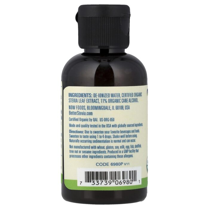 NOW BetterStevia Organic Extract Liquid, 60 ml. – product label and package view 3