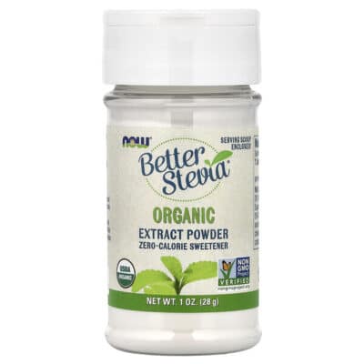 NOW Foods, Better Stevia®, Organic Extract Powder, 1 oz (28 g) – product label and package view 1
