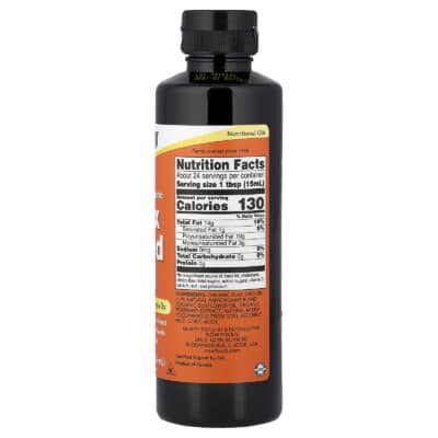 NOW Foods, Certified Organic Flax Seed Oil, 12 fl oz (355 ml) – product label and package view 2