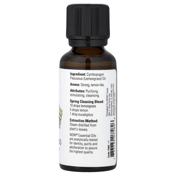 NOW Foods, Essential Oils, Lemongrass, 1 fl oz (30 ml) – product label and package view 2