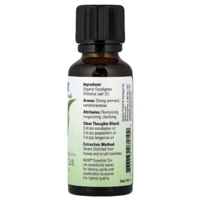 NOW Foods, Organic Essential Oils, Eucalyptus, 1 fl oz (30 ml) – product label and package view 2