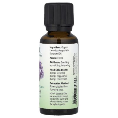 NOW Foods, Organic Essential Oils, Lavender, 1 fl oz (30 ml) – product label and package view 2