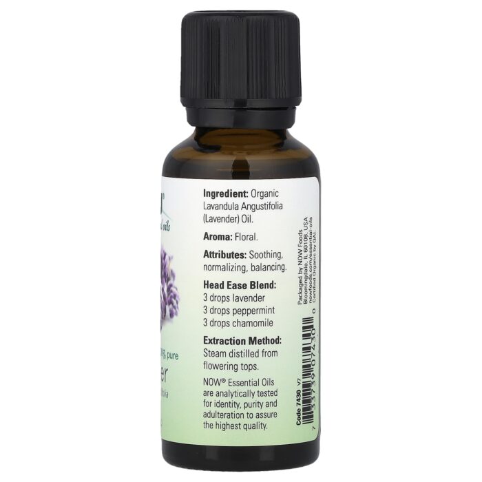 NOW Foods, Organic Essential Oils, Lavender, 1 fl oz (30 ml) – product label and package view 2