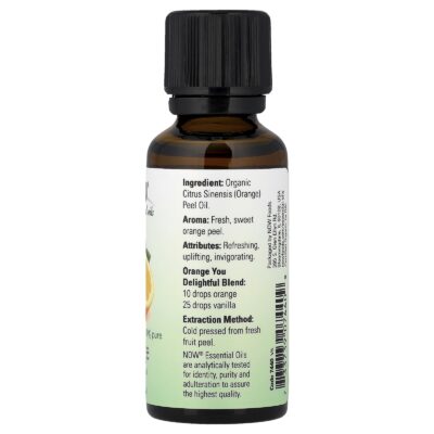 NOW Foods, Organic Essential Oils, Orange, 1 fl oz (30 ml) – product label and package view 2