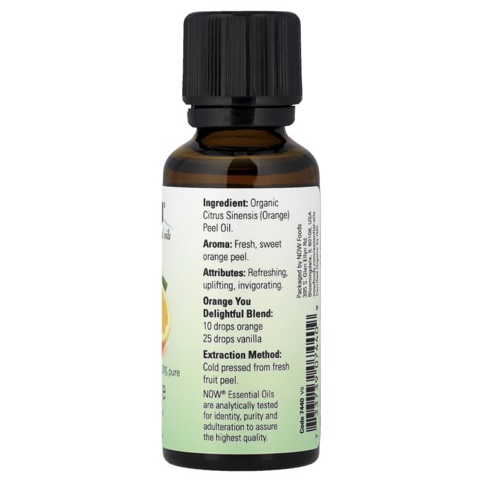 NOW Foods, Organic Essential Oils, Orange, 1 fl oz (30 ml) – product label and package view 2