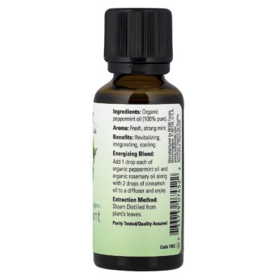NOW Foods, Organic Essential Oils, Peppermint, 1 fl oz (30ml) – product label and package view 2
