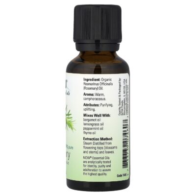 NOW Foods, Organic Essential Oils, Rosemary, 1 fl oz (30 ml) – product label and package view 2