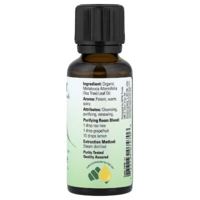 NOW Foods, Organic Essential Oils, Tea Tree, 1 fl oz (30 ml) – product label and package view 2