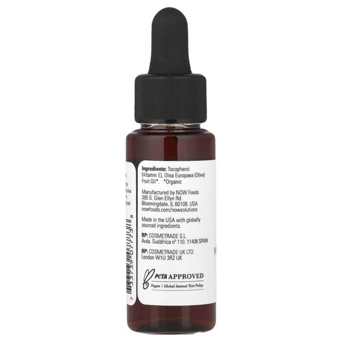 NOW Foods, Solutions, Vitamin E-Oil, 1 fl oz (30 ml) – product label and package view 2