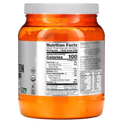 NOW Foods, Sports, Organic Whey Protein, Unflavored, 1 lb (454 g) – product label and package view 2