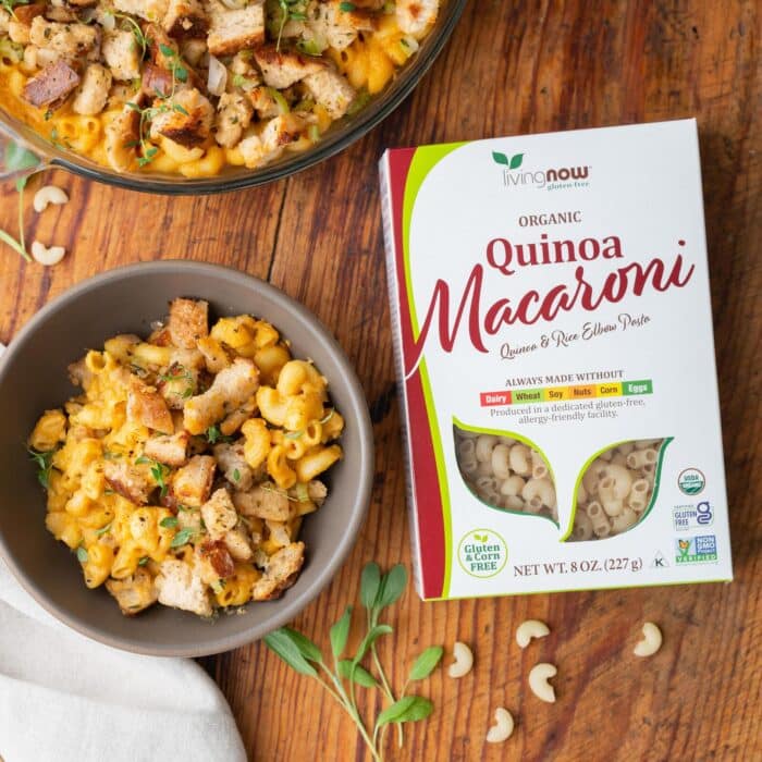 NOW Living NOW Organic Quinoa Macaroni, 227 g. – product label and package view 4
