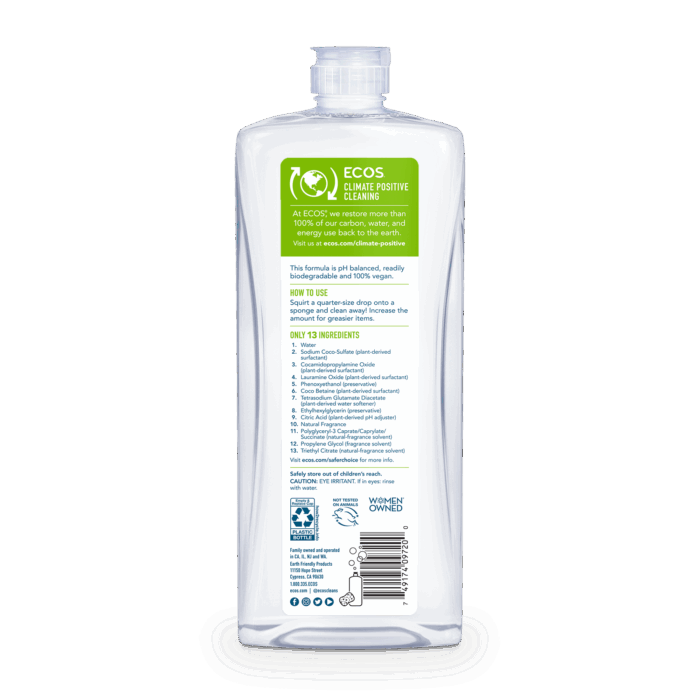 ECOS Dish Soap Pear 739 ml back label