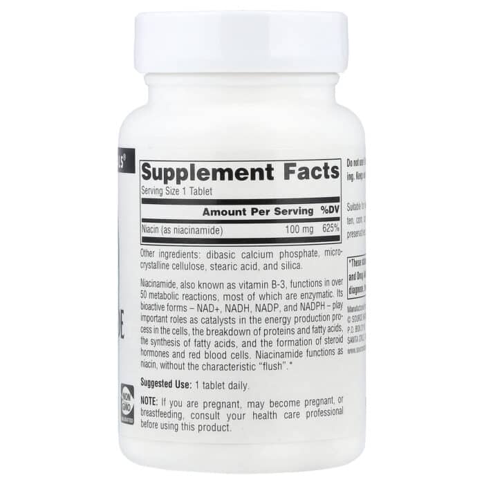 Source Naturals Niacinamide B-3 100 mg 250 tablets supplement facts