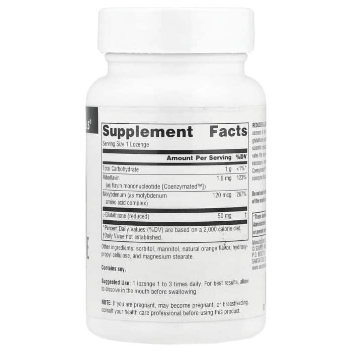 Source Naturals Reduced Glutathione Complex Orange 100 lozenges supplement facts