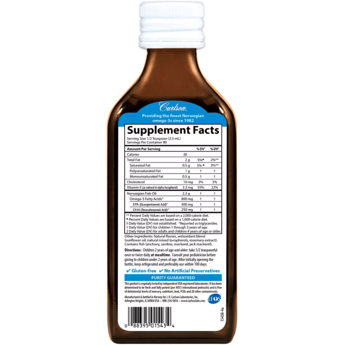 088395015434 - Carlson Kid's Norwegian The Very Finest Fish Oil-Lemon, 200 ml. - gallery image 4