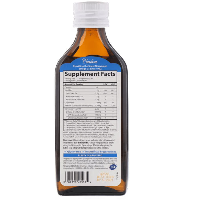 088395015434 - Carlson Kid's Norwegian The Very Finest Fish Oil-Lemon, 200 ml. - gallery image 6