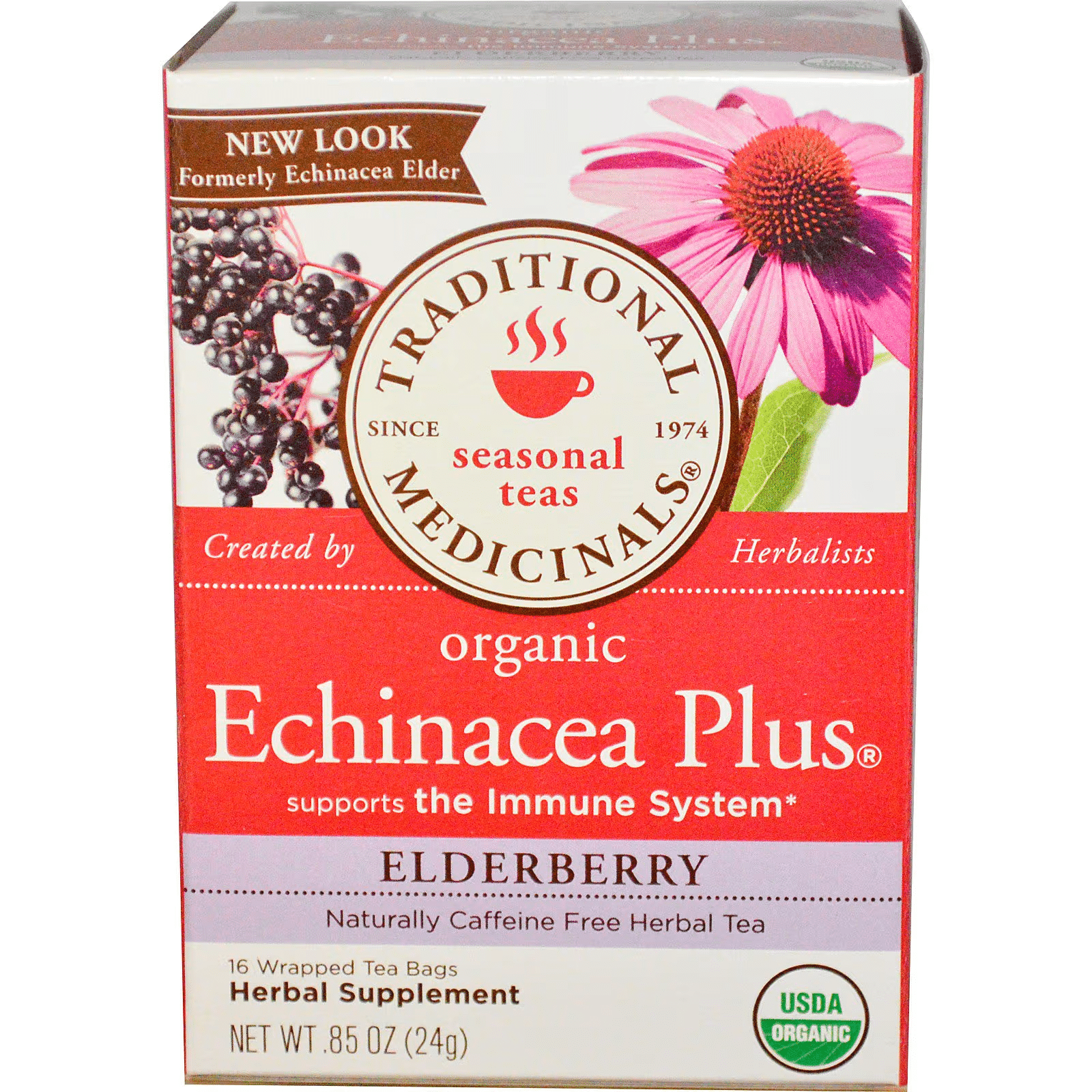 32917001542 - Traditional Medicinals Organic Echinacea Plus Elderberry Tea 16 Bags - Threeleaf Wellness Club 32917001542 - Traditional Medicinals Organic Echinacea Plus Elderberry Tea, 16 bags.