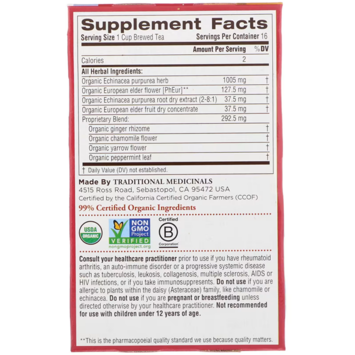 32917001542 - Traditional Medicinals Organic Echinacea Plus Elderberry Tea, 16 bags. - gallery image 4