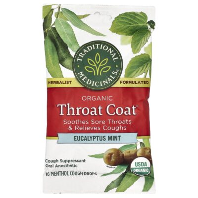 32917007018 - Traditional Medicinals Organic Throat Coat Drops, Eucalyptus Mint, 16 Drops