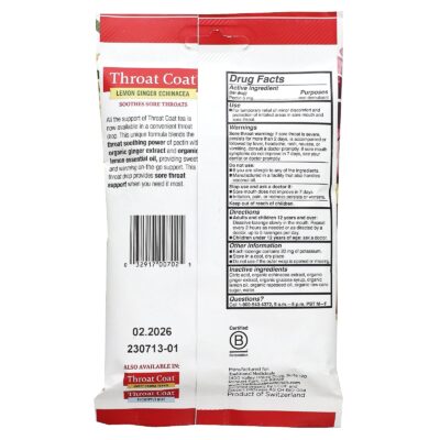 Traditional Medicinals Organic Throat Coat Drops, Lemon Ginger Echinacea, 16 Pectin Throat Drops