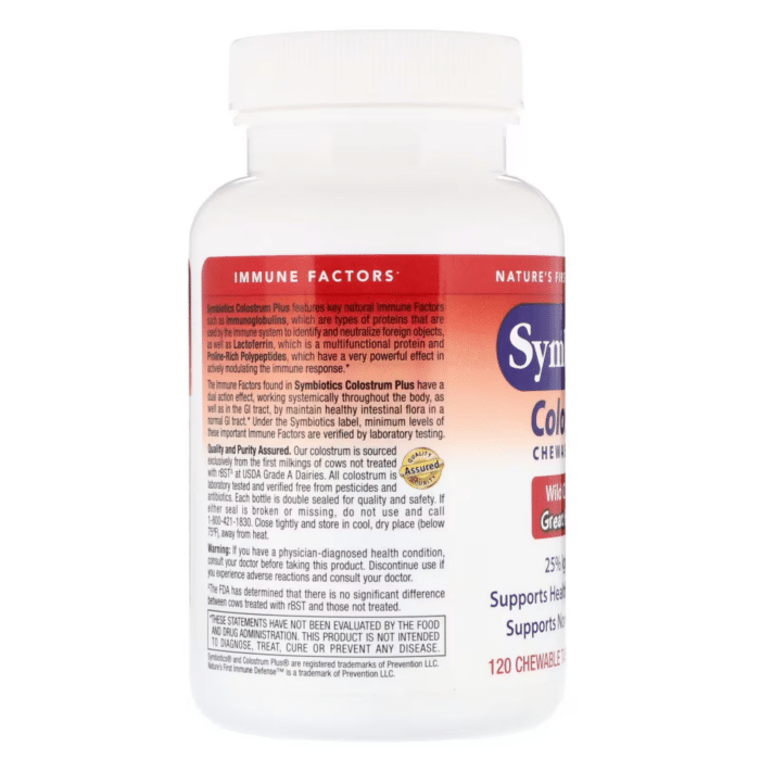 647303010130 - Symbiotics Colostrum Plus Chewable - Wild Cherry, 120 tabs. - gallery image 7