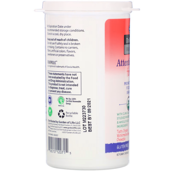 658010120715 - Garden of Life Dr. Formulated Brain Health Organic Attention/Focus Kids Chewables, 60 tabs. - gallery image 6