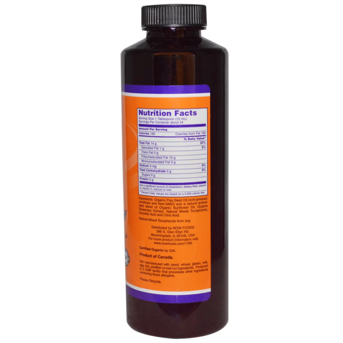 733739017604 - NOW Foods, Certified Organic Flax Seed Oil, 12 fl oz (355 ml) - gallery image 2