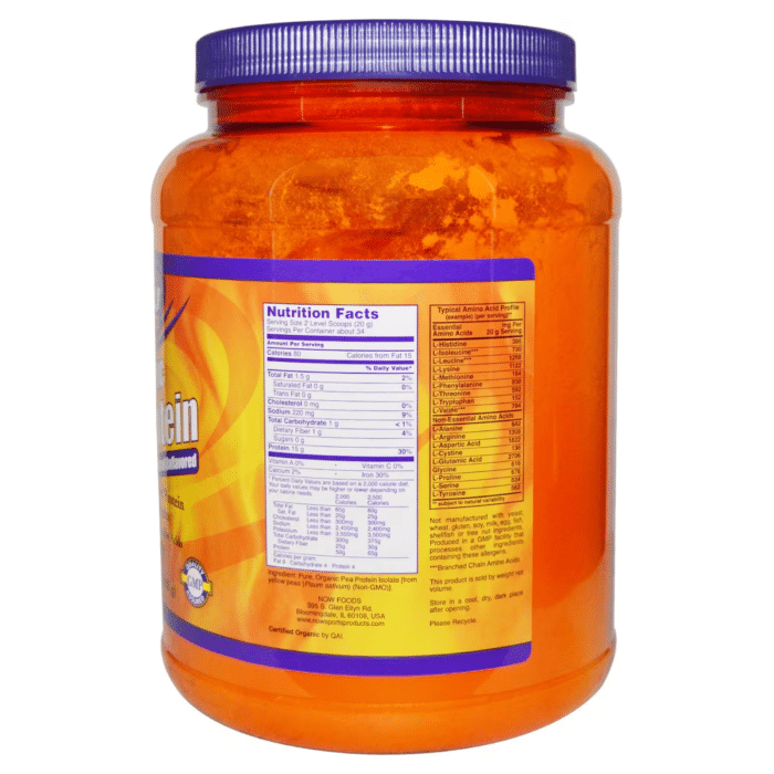 733739021083 - NOW Foods, Sports, Organic Pea Protein Powder, Unflavored, 1.5 lbs (680 g) - gallery image 2