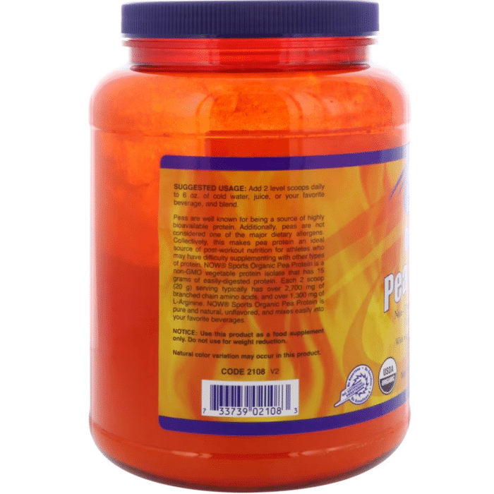 733739021083 - NOW Foods, Sports, Organic Pea Protein Powder, Unflavored, 1.5 lbs (680 g) - gallery image 5