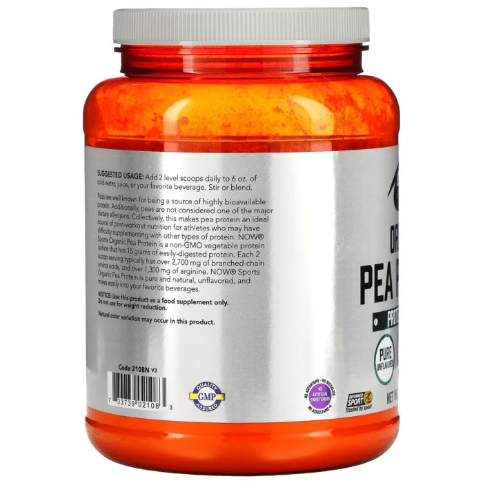 733739021083 - NOW Foods, Sports, Organic Pea Protein Powder, Unflavored, 1.5 lbs (680 g) - gallery image 8