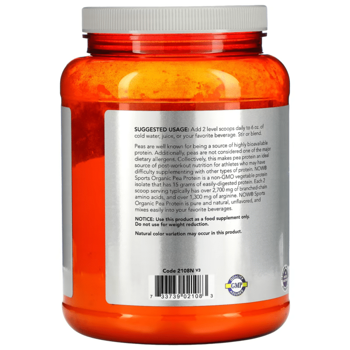 733739021083 - NOW Foods, Sports, Organic Pea Protein Powder, Unflavored, 1.5 lbs (680 g) - gallery image 9