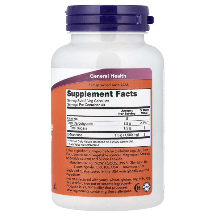 733739028112 - NOW Foods, D-Mannose, 500 mg, 120 Veg Capsules - gallery image 6