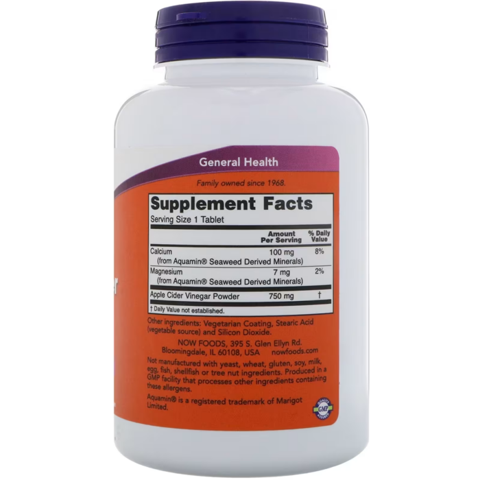 733739033765 - NOW Foods, Apple Cider Vinegar, 750 mg, 180 Tablets - gallery image 2